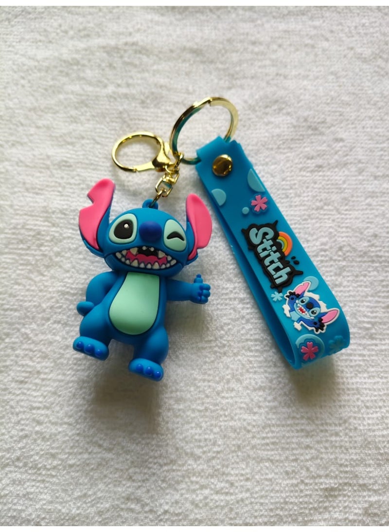 Blue Alien Cartoon Keychain with Soft Silicone Strap Cute Character Bag Pendant Backpack Zipper Keys Gift - Image 4